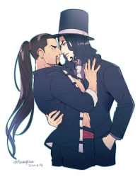 Rule 34 | 2boys, alternate costume, ass, bare pectorals, black eyes, black hair, brown hair, cropped legs, face-to-face, facial hair, formal, foxvulpine, goatee, hand in pocket, hand on another&#039;s back, hat, jabra (one piece), jacket, long hair, male focus, multiple boys, necktie, noses touching, one piece, open clothes, open jacket, pectorals, ponytail, rob lucci, scar, scar across eye, scar on face, smile, suit, toned, toned male, top hat, yaoi