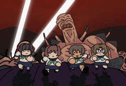 4girls alien animated beta_(muv-luv) black_hair bow brown_hair chibi glasses hair_bow iwami_aki kai_shimako laser moddeang multiple_girls muv-luv muv-luv_alternative muv-luv_total_eclipse noto_izumi running sailor_collar school_uniform science_fiction tagme takamura_yui twintails ugoira video