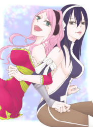 Rule 34 | 2girls, black hair, breasts, fairy tail, hairband, meredy (fairy tail), multiple girls, open mouth, pink hair, scar, sideboob, ultear milkovich