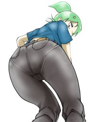 Rule 34 | 1girl, a-king, anger vein, angry, ass, denim, from behind, from below, green hair, jeans, long hair, looking back, looking down, nichijou, pants, pantylines, ponytail, solo, weboshii