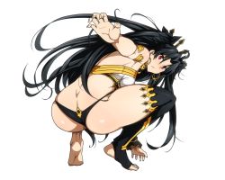 Rule 34 | 1girl, ass, black hair, butt crack, fate/grand order, fate (series), feet, highres, ishtar (fate), ishtar (fate), legs, long hair, red eyes, sbel02, soles, solo, squatting, white background