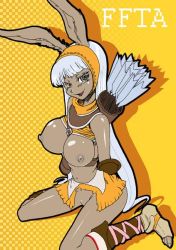 Rule 34 | animal ears, breasts, covering privates, final fantasy, final fantasy tactics advance, furry, large breasts, nipples, smile, viera