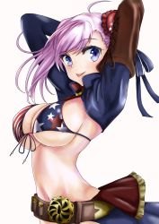 Rule 34 | 1girl, ahoge, american flag, american flag bikini, american flag print, arm behind back, armpits, arms behind back, arms up, artist request, asymmetrical gloves, asymmetrical hair, bikini, blue eyes, blush, breasts, bun cover, choker, cleavage, fate/grand order, fate (series), flag print, gloves, hair bun, highres, large breasts, long hair, miyamoto musashi (fate), miyamoto musashi (fate/grand order), miyamoto musashi (swimsuit berserker) (fate), miyamoto musashi (swimsuit berserker) (second ascension) (fate), multicolored clothes, multicolored swimsuit, navel, pink hair, print bikini, simple background, single hair bun, solo, swimsuit, tongue, uneven gloves, united states, white background