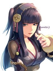 Rule 34 | 1girl, ane-suisei, black eyes, black hair, blunt bangs, bodystocking, bracelet, breasts, cleavage, fire emblem, fire emblem fates, hairband, highres, japanese clothes, jewelry, looking at viewer, medium breasts, nintendo, rhajat (fire emblem), solo