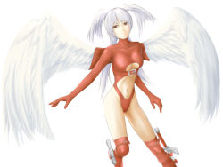 Rule 34 | 1girl, angel wings, ass, belt, boots, breasts, brown eyes, cleavage, feathered wings, final fantasy, final fantasy tactics, gloves, grey hair, head wings, leotard, lingerie (aki3240), long hair, red eyes, solo, sword, thigh boots, thighhighs, ultima (fft), weapon, white hair, wings