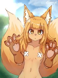 Rule 34 | animal ears, artist name, bandages, fox ears, fox girl, fox tail, furry, furry female, geerux, highres, looking at viewer, tail
