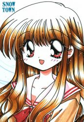 Rule 34 | 00s, 1girl, brown hair, nagamori mizuka, one - kagayaku kisetsu e, red eyes, solo, tagme, white background