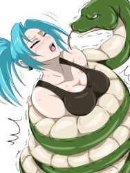 Rule 34 | bhm, blue hair, blush, coiled, constriction, leona heidern, open mouth, snake, snk, the king of fighters