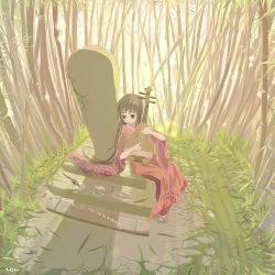 Rule 34 | 1girl, bamboo, bamboo forest, forest, instrument, japanese clothes, kimono, nature, original, solo, vofan