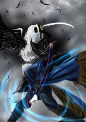 Rule 34 | 2boys, armor, black wings, cloud, cloudy sky, crossover, death battle, devil may cry (series), duel, fighting, final fantasy, final fantasy vii, fingerless gloves, gloves, highres, holding, holding sword, holding weapon, katana, long hair, male focus, multiple boys, nanbaba, sephiroth, short hair, sky, sword, tagme, vergil (devil may cry), very long hair, very short hair, weapon, white hair, wings, yamato (sword)