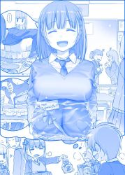 Rule 34 | 1girl, 6+girls, = =, ai-chan&#039;s sister (tawawa), ai-chan (tawawa), anger vein, blue theme, blush, bowl, braid, breasts, candy, chalkboard, check commentary, chocolate, chocolate heart, cleavage, comic, commentary request, desk, dress shirt, english text, food, getsuyoubi no tawawa, gift, happy valentine, heart, himura kiseki, holding, holding gift, imagining, incoming gift, kobeya uniform, large breasts, monochrome, multiple girls, necktie, obligation chocolate, official style, pleated skirt, ribbon, scale, school uniform, shirt, short hair, side braid, silent comic, skirt, smile, spatula, speaker, sweater vest, valentine