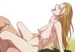 Rule 34 | 1girl, arm support, armpits, blonde hair, blush, breasts, closed eyes, completely nude, cum, cum on body, cum on breasts, cum on lower body, cum on upper body, facial, from side, glasses, groin, kalifa (one piece), kyabakurabakufu, large breasts, legs, long hair, lying, nipples, nude, one piece, open mouth, sex, simple background, sweat, thighs, two-tone background, vaginal