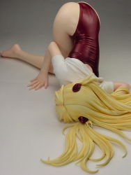 Rule 34 | 1girl, all fours, ass, ass focus, bare legs, barefoot, blonde hair, breasts, curvy, figure, hair between eyes, highleg, highleg leotard, highres, huge ass, leotard, long hair, lying, neon genesis evangelion, photo (medium), red leotard, shirt, short sleeves, simple background, small breasts, solo, souryuu asuka langley, twintails, white background