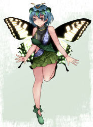 Rule 34 | 1girl, aoshima, breasts, brown eyes, butterfly hair ornament, butterfly wings, dress, eternity larva, green footwear, hair ornament, hidden star in four seasons, highres, insect wings, shoes, short hair, smile, solo, touhou, wings