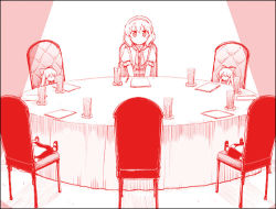 Rule 34 | 1girl, alice margatroid, chair, doll, female focus, hairband, lonely, lowres, mikagami hiyori, monochrome, shanghai doll, sitting, solo, table, touhou