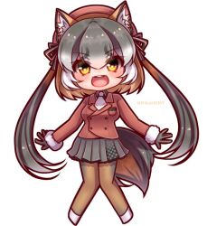 Rule 34 | 1girl, animal ears, extra ears, hikarikmy, island fox (kemono friends), kemono friends, kemono friends v project, long hair, looking at viewer, simple background, solo, tail, twintails, virtual youtuber