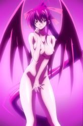 Rule 34 | 10s, 1girl, absurdres, antenna hair, breasts, covering privates, covering crotch, demon girl, demon wings, female focus, fingernails, groin, hair between eyes, hair ornament, hair ribbon, high school dxd, highres, himejima akeno, large breasts, legs, long hair, long image, looking at viewer, naughty face, nipples, nude, open mouth, parted lips, ponytail, purple background, purple eyes, purple hair, ribbon, screencap, seductive smile, shiny skin, simple background, smile, solo, standing, stitched, straight hair, tall image, thighs, third-party edit, very long hair, wings, yellow ribbon