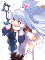 Rule 34 | 1girl, :d, absurdres, black hair, blue eyes, blue hair, blush, child, commentary request, detached sleeves, dress, fingernails, fur collar, highres, itezora konayuki, katanagatari, kokka han, leaning forward, long hair, long sleeves, looking at viewer, multicolored eyes, multicolored hair, open mouth, outstretched arms, puffy long sleeves, puffy sleeves, purple eyes, sidelocks, smile, snowflakes, solo, spread arms, sword, topknot, two-tone hair, very long hair, weapon, white background, white dress