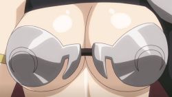 Rule 34 | animated, animated gif, bra, breasts, claudette (queen&#039;s blade), close-up, head out of frame, large breasts, metal bra, nipples, queen&#039;s blade, screencap, underwear