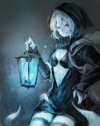 Rule 34 | 10s, 1girl, :d, abyssal ship, bikini, bikini top only, black bikini, black thighhighs, breasts, cleavage, clenched teeth, cowboy shot, fingernails, grin, hand on own hip, highres, hood, hoodie, kantai collection, lantern, long sleeves, looking at viewer, monster girl, navel, o-ring, o-ring top, open mouth, pale skin, purple eyes, re-class battleship, scarf, sharp fingernails, short hair, small breasts, smile, solo, sumisu (mondo), swimsuit, tail, teeth, thighhighs, unzipped, white hair, zipper