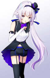 Rule 34 | .live, 1girl, belt, black thighhighs, carro pino, detached sleeves, finger to mouth, headband, highres, long hair, low twintails, midriff, navel, purple eyes, purple hair, rascala39, shorts, simple background, thighhighs, twintails, virtual youtuber, white background