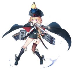 Rule 34 | &gt;:(, 1girl, aiming, animal, animal on head, azur lane, belt, belt buckle, bicorne, bird, bird on head, black cape, black footwear, black headwear, black jacket, blonde hair, blush, boots, breasts, brown thighhighs, buckle, cannon, cape, carabiniere (azur lane), chick, closed eyes, closed mouth, copyright name, epaulettes, full body, garter straps, glint, gloves, gun, hair between eyes, hair ornament, hat, holding, holding gun, holding weapon, jacket, kaede (yumesaki kaede), knee boots, lifebuoy, light frown, long sleeves, looking at viewer, manjuu (azur lane), medium breasts, multicolored cape, multicolored clothes, musket, official art, on head, open mouth, parted lips, purple eyes, red cape, saber (weapon), sheath, sheathed, single thighhigh, standing, swim ring, sword, thighhighs, torpedo, transparent background, turret, v-shaped eyebrows, weapon, weapon request, white belt, white gloves