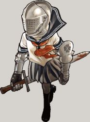 Rule 34 | armor, couter, helmet, pleated skirt, school uniform, serafuku, skirt, solo, sword, transparent background, weapon
