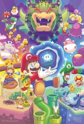 Rule 34 | 3girls, 6+boys, :d, afterimage, angry, arm up, arms up, artist name, balloon toadette, bare arms, beamed eighth notes, black dress, block (mario), blonde hair, blue eyes, blue flower, blue overalls, blue pants, blue sky, blue toad (mario), bowser, brick, brown footwear, brown hair, bubble, bubble peach, bulrush (mario), bush, castle bowser, clenched teeth, closed mouth, cloud, commentary, crown, dated, day, dress, drill, drill daisy, earrings, elbow gloves, elephant, elephant blue toad (mario), english commentary, eyelashes, facial hair, fire yellow toad (mario), fireball, flagpole, flower, flower earrings, flying sweatdrops, glasses, gloves, gradient sky, grass, green shirt, grin, hands up, hat, high heels, highres, hill, holding, holding clothes, holding hat, hoppo (mario), horns, inchworm pipe, jewelry, koopa paratroopa, koopa troopa, lakitu, long hair, long sleeves, long tongue, looking at another, luigi, marimba block, mario, mario (series), medium hair, melon piranha plant, motion lines, multiple boys, multiple girls, musical note, mustache, nintendo, on cloud, open clothes, open mouth, open vest, orange footwear, overalls, pants, poplin (mario), prince florian, princess daisy, princess peach, puffy short sleeves, puffy sleeves, purple dress, purple flower, purple sky, red footwear, red headwear, red shirt, red vest, rolla koopa, roller skates, running, seed, sharp teeth, shirt, shoes, short hair, short sleeves, signature, skates, skedaddler, sky, smile, smoke, sparkle, sphere earrings, spikes, spiny egg, sunset, super mario bros. wonder, talking flower (mario), teeth, thebourgyman, toad (mario), toadette, tongue, tongue out, tree, twitter username, unworn hat, unworn headwear, upper teeth only, v-shaped eyebrows, vest, warp pipe, white gloves, white wings, wide-eyed, wings, wonder flower, yellow toad (mario), yoshi