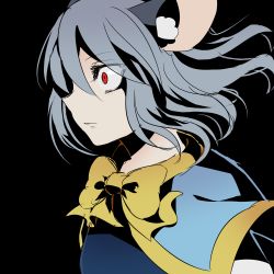 Rule 34 | 1girl, animal ears, black background, capelet, constricted pupils, grey hair, kozakura (dictionary), looking afar, mouse ears, narrowed eyes, nazrin, solo, touhou, upper body, wide-eyed