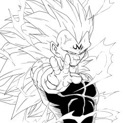 Rule 34 | 1boy, bare shoulders, bodysuit, commentary request, dragon ball, dragonball z, electricity, facial mark, forehead mark, gloves, greyscale, hatching (texture), long hair, looking at viewer, majin vegeta, monochrome, no eyebrows, outstretched arm, outstretched hand, simple background, smirk, solo, spiked hair, super saiyan, super saiyan 3, taaa, vegeta, veins