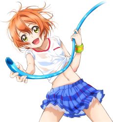 Rule 34 | 10s, 1girl, :d, gym shirt, hose, hoshizora rin, love live!, love live! school idol festival, love live! school idol project, midriff, navel, official art, open mouth, orange hair, petticoat, school uniform, shirt, short hair, skirt, sleeves rolled up, slip showing, smile, solo, third-party edit, tied shirt, transparent background, wet, wet clothes