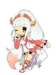 Rule 34 | 10s, 1girl, aqua eyes, blush, card, chibi, dress, hair ornament, highres, jewelry, lailah (tales), long hair, multicolored hair, one eye closed, ponytail, shoes, silver hair, simple background, smile, tales of (series), tales of zestiria, very long hair, wink