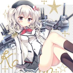 Rule 34 | 10s, 1girl, ass, azumi kazuki, binoculars, cannon, epaulettes, gloves, grey eyes, hat, kantai collection, kashima (kancolle), crossed legs, long sleeves, looking at viewer, machinery, military, military uniform, pleated skirt, shirt, silver hair, sitting, skirt, smile, solo, twintails, uniform, white gloves