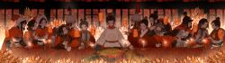 Rule 34 | 6+girls, architecture, body armor, burning, candle, china, chinese clothes, chinese text, east asian architecture, fine art parody, hanfu, helmet, highres, ming dynasty, multiple girls, parody, the last supper