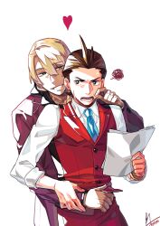 Rule 34 | ace attorney, apollo justice, buttoned cuffs, buttons, highres, holding, holding paper, klavier gavin, miz (bannako), paper, tagme, yaoi