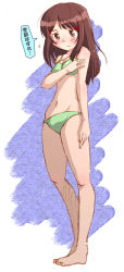 Rule 34 | bikini, brown eyes, brown hair, green bikini, hoshino yuumi, kimi kiss, nyazui, solo, swimsuit, translated