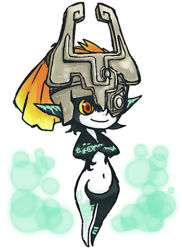 Rule 34 | 1girl, crossed arms, helmet, lowres, midna, nintendo, pointy ears, red eyes, smile, solo, the legend of zelda, the legend of zelda: twilight princess