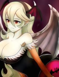 Rule 34 | 1girl, ass, breasts, capcom, cleavage, corrin (female) (fire emblem), corrin (fire emblem), cosplay, demon girl, fire emblem, fire emblem if, hairband, highres, kamui (fire emblem), large breasts, long hair, morrigan aensland, morrigan aensland (cosplay), naughty face, nintendo, platinum blonde hair, raydango, red eyes, solo, tagme, vampire (game), wings