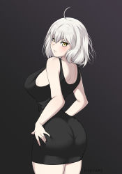 Rule 34 | 1girl, absurdres, ahoge, ass, black background, black dress, breasts, butt crack, cowboy shot, dress, fate/grand order, fate (series), from behind, highres, hioyami, jeanne d&#039;arc (fate), jeanne d&#039;arc alter (avenger) (fate), jeanne d&#039;arc alter (fate), large breasts, short hair, silver hair, tsurime, yellow eyes