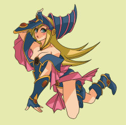 Rule 34 | 1girl, baby white, bad id, bad pixiv id, bare shoulders, blonde hair, boots, breasts, cleavage, commentary request, dark magician girl, detached sleeves, duel monster, female focus, hat, large breasts, long hair, magical girl, skirt, smile, solo, yu-gi-oh!, yuu-gi-ou, yu-gi-oh! duel monsters