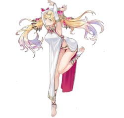 Rule 34 | 1girl, aphrodite (ark order), ark order, arms behind head, arms up, artist request, barefoot, blonde hair, blush, breasts, closed mouth, detached sleeves, dress, flower, full body, gold trim, green eyes, hair ornament, hairclip, heart, heart-shaped pupils, heart hair ornament, high heels, knee up, large breasts, leg ribbon, long hair, long sleeves, looking at viewer, official art, pink flower, pink rose, pink shirt, ribbon, rose, shirt, shoes, skin tight, skirt, smile, solo, standing, standing on one leg, symbol-shaped pupils, tachi-e, tiara, transparent background, twintails, white dress, white shirt, white skirt