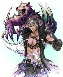 Rule 34 | 1boy, belt, black hair, gloves, looking at viewer, open fly, pectorals, pointing, silver hair, soul calibur, soulcalibur, soulcalibur v, tattoo, unzipped, vest, wolf, zwei (soulcalibur)