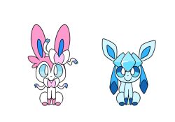 Rule 34 | animal focus, animated, blue eyes, blue hair, bow, bright pupils, closed mouth, creatures (company), frown, game freak, gen 4 pokemon, gen 6 pokemon, glaceon, happy, looping animation, nintendo, no humans, pokemon, pokemon (creature), ribbon, robosylveon, sidelocks, sitting, smile, source request, sylveon, white pupils