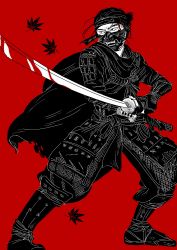 Rule 34 | 1boy, absurdres, artist request, black eyes, black hair, blood, ghost of tsushima, highres, katana, male focus, sakai jin, samurai, sword, text focus, weapon