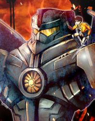 Rule 34 | 1boy, black eyes, black hair, boots, cannon, chest cannon, crossover, energy cannon, epic, eren yeager, artistic error, gipsy danger, glowing, highres, jacket, jaeger (pacific rim), kagami rei, legendary pictures, mecha, name connection, nuclear vortex turbine, on shoulder, pacific rim, pan pacific defense corps, robot, shingeki no kyojin, short hair, super robot, sword, weapon