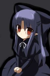 Rule 34 | 00s, 1girl, blue hair, half updo, jpeg artifacts, len (tsukihime), lowres, melty blood, pointy ears, red eyes, solo, tsukihime, type-moon