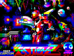 Rule 34 | alien, armor, battle, beam rifle, building, capcom, commentary, drone, energy, energy ball, energy cannon, energy gun, english commentary, fake screenshot, firing, lights, logo, machinery, mecha, no humans, pixel art, pixelated, power armor, robot, science fiction, section z, spacecraft, spacecraft interior, starfighter, title screen, vectrex28, video game, weapon