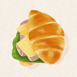 Rule 34 | bread, cheese, commentary request, croissant, food, food focus, lettuce, no humans, original, shadow, simple background, sliced cheese, sliced meat, totoyoyosusu, white background