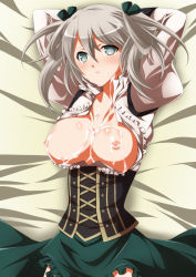 Rule 34 | 10s, 1girl, blue eyes, breasts, ciel alencon, corset, cum, cum on body, cum on breasts, cum on upper body, god eater, god eater 2: rage burst, highres, huge breasts, ka2, nipples, open clothes, open shirt, ribbon, shirt, short hair, short twintails, silver hair, solo, twintails