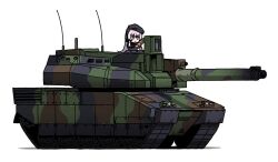 Rule 34 | 1girl, arianna foxton, baguette, black beret, bread, camouflage, caterpillar tracks, food, grey hair, holding, holding food, indie virtual youtuber, karepack, leclerc (tank), military vehicle, motor vehicle, multicolored hair, pink hair, second-party source, simple background, solo, tank, two-tone hair, virtual youtuber, white background, yellow eyes